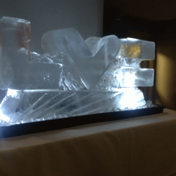 LV (Lodon Victoria Insurance) Vodka Luge Logo carved in ice from Passion for Ice