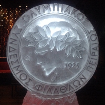 Close up of Olympiacos Vodka Luge from Passion for Ice