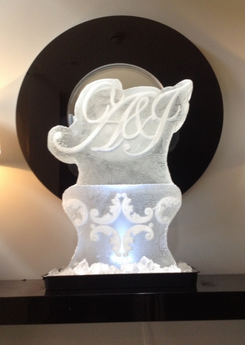 A&J Initials Vodka Luge for Amy's Wedding from Passion for Ice