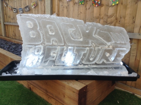 Back to the Future Logo created as a Vodka Luge from Passion for Ice
