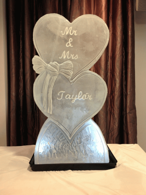 Double Hearts with snow-fill text  Vodka Luge from Passion for Ice