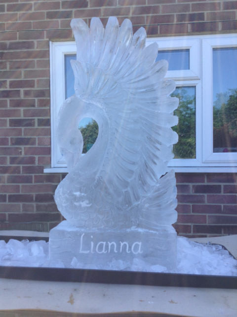 Swan with name in the base Vodka Luge from Passion for Ice