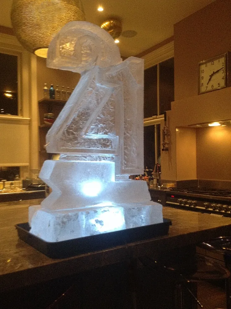 Side-view of Half-size "21"-shaped Vodka Luge from Passion for Ice