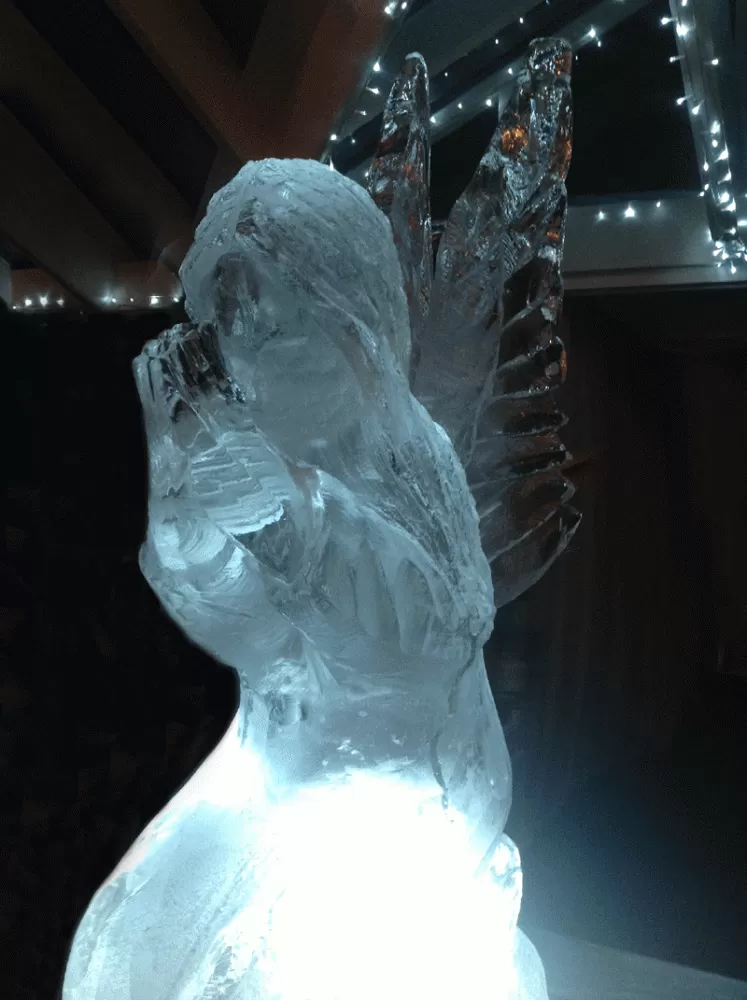 Close up of an Angel Vodka Luge from Passion for Ice