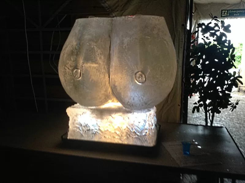 Landscape format carved Boobs Vodka Luge from Passion for Ice