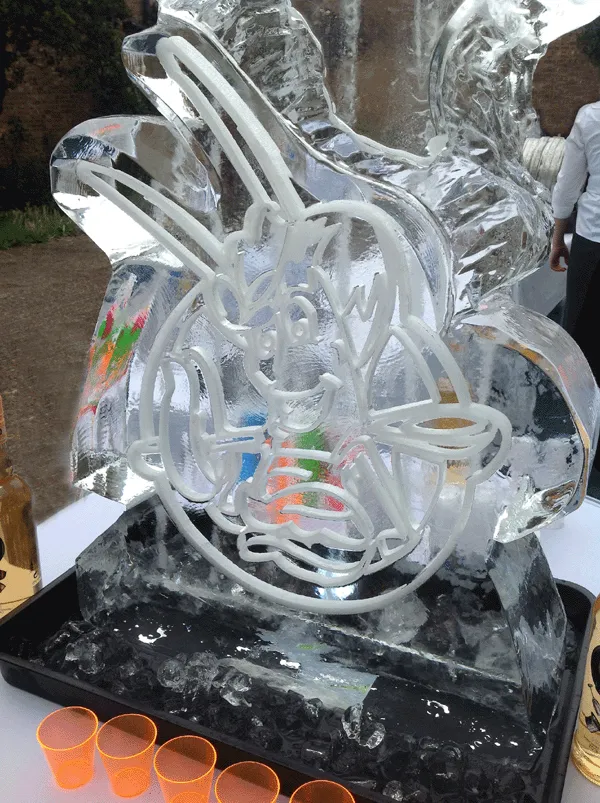 Close-up of the Crawfish Vodka Luge from Passion for Ice