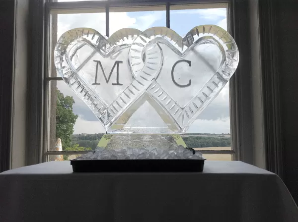 Double Hearts Vodka Luge with initials from Passion for Ice