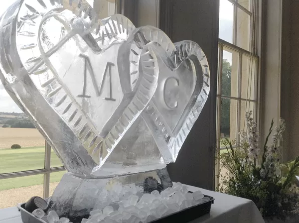 Double Hearts Vodka Luge with initials from Passion for Ice