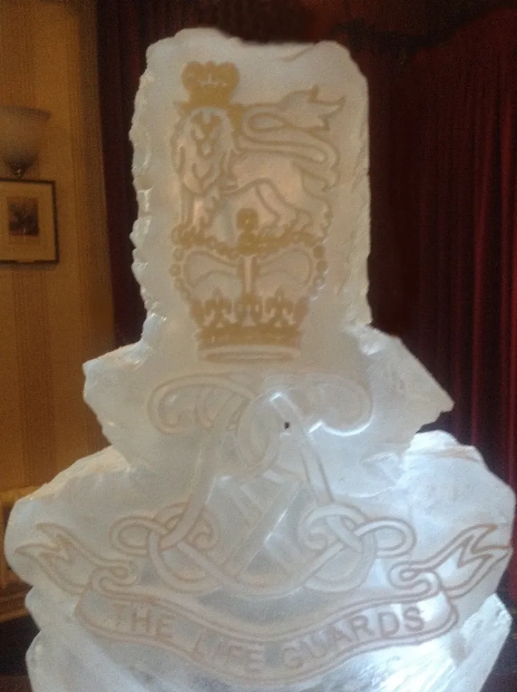 Close-up of the CNC work of the Life Guards Vodka Luge from Passion for Ice