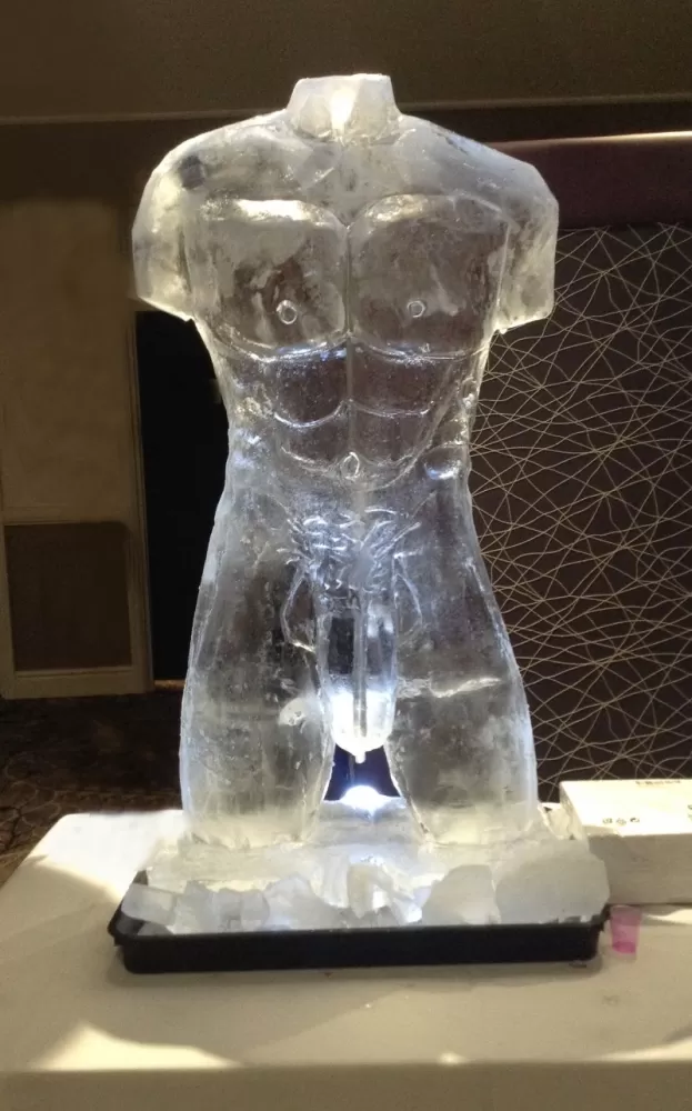Six-pack male Torso Vodka Luge from Passion for Ice