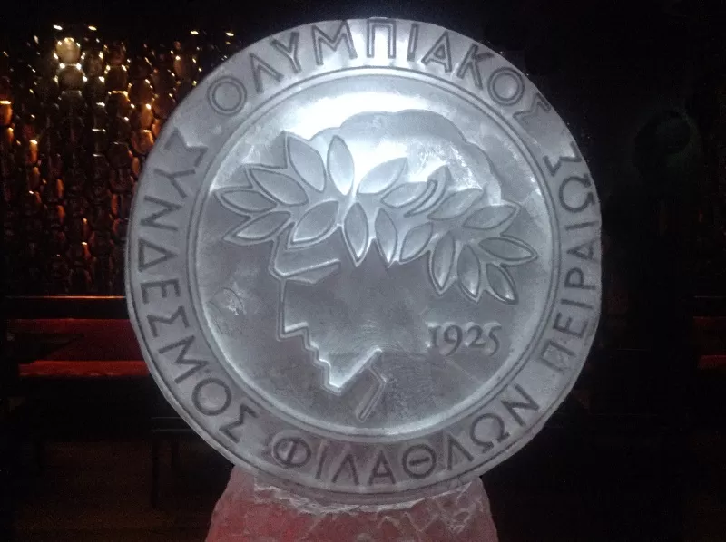 Close up of Olympiacos Vodka Luge from Passion for Ice
