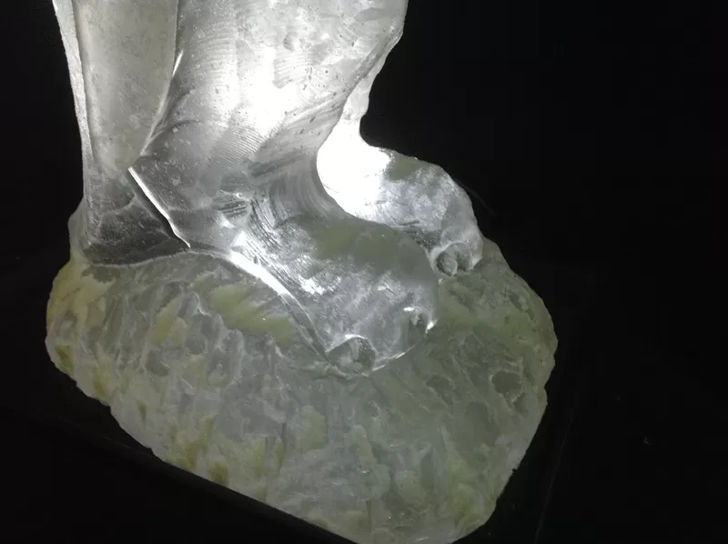 Close up of the Penguin base Vodka Luge from Passion for Ice