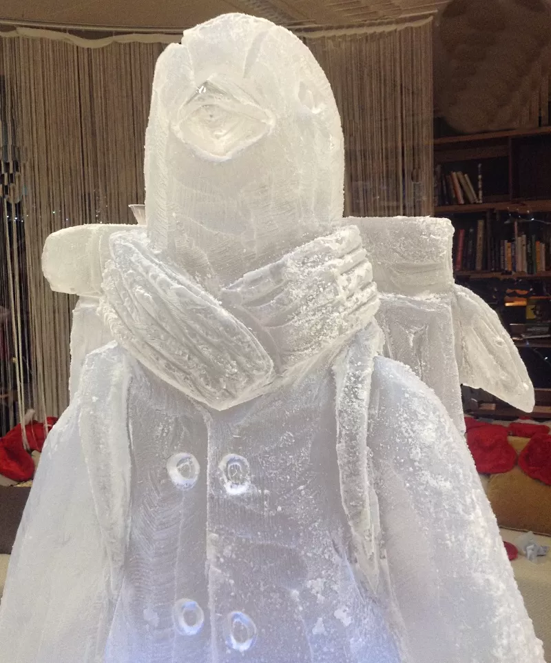 Close-up of British Gas Penguin Vodka Luge from Passion for Ice