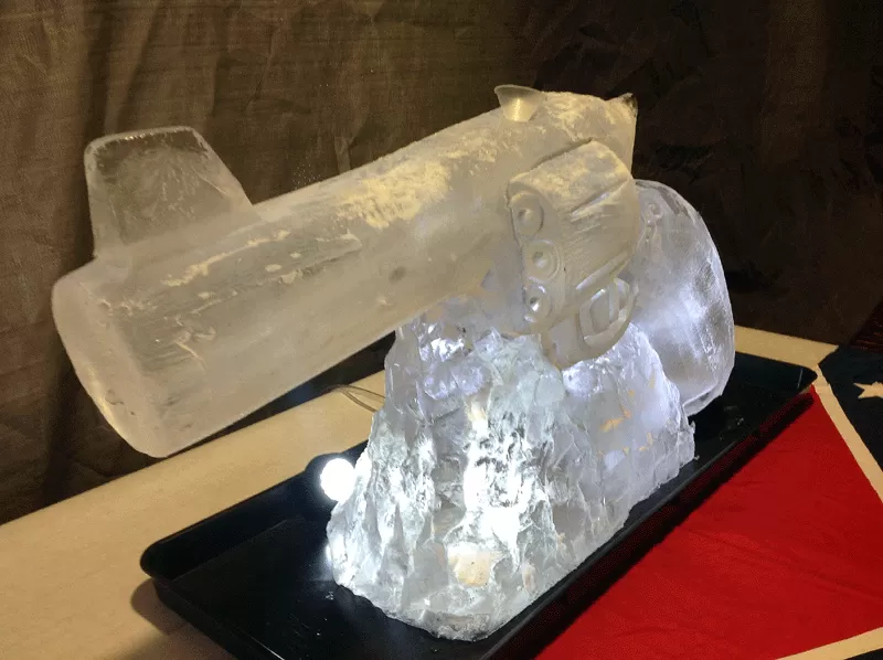 Front view of Wild West Revolver Vodka Luge from Passion for Ice