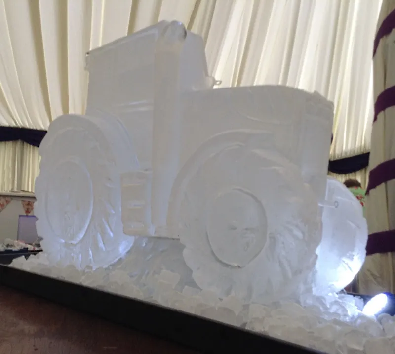 Close-up of a Tractor Vodka Luge from Passion for Ice
