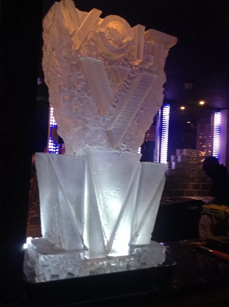 Side view of Volt Logo Vodka Luge from Passion for Ice